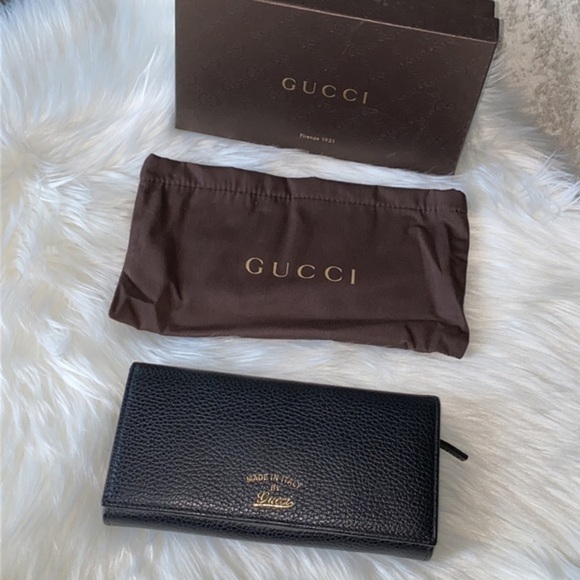GUCCI ❌ PEBBLED LEATHER LONG FOLD OVER WALLET NWT - Picture 3 of 12